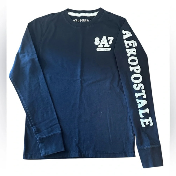 Aeropostale Men’s Navy Long Sleeve Logo Graphic Tee Size Small - Picture 1 of 5